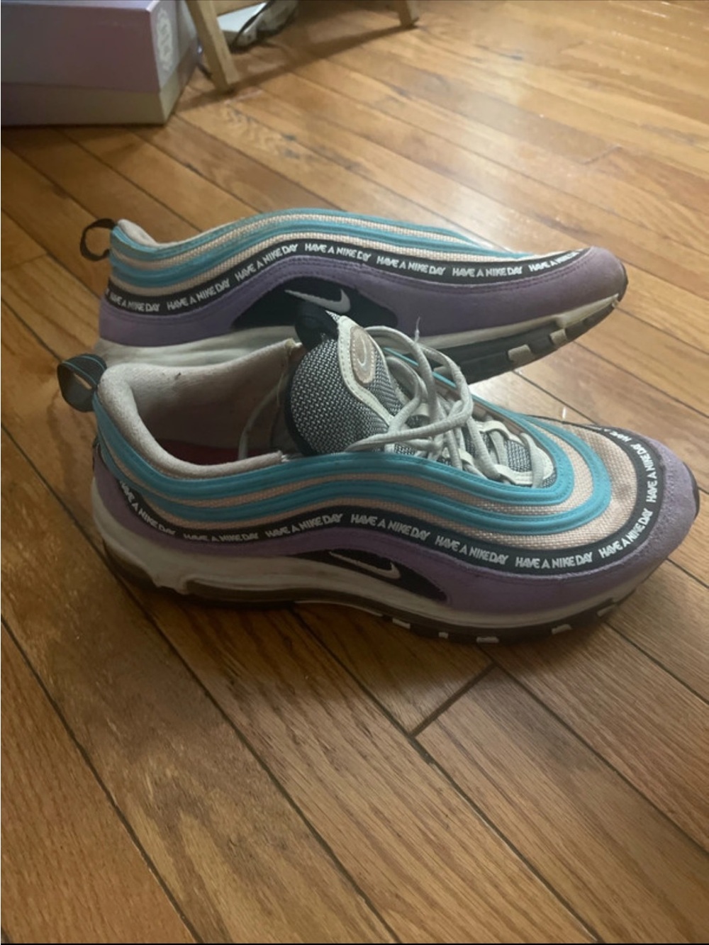 Nike men’s Air Max 97 — Purple, Teal & White
